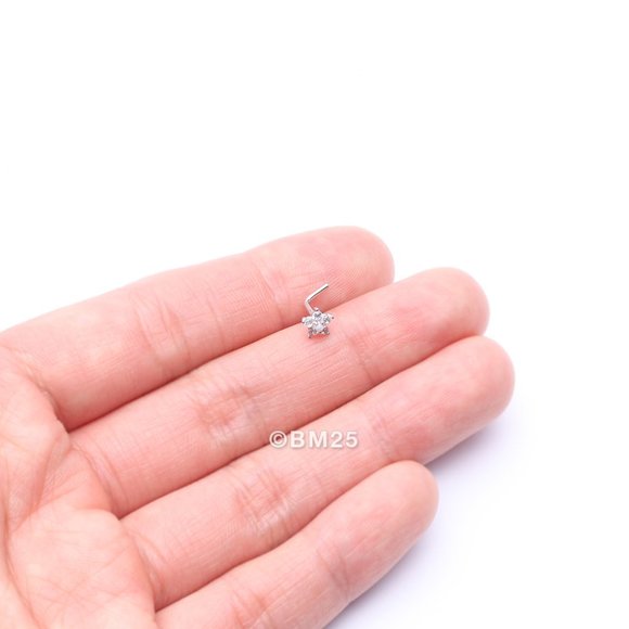 14 Karat White Gold Fire Opal Multi-Gem Sparkle Flower Top L-Shaped Nose Ring - Picture 2 of 5